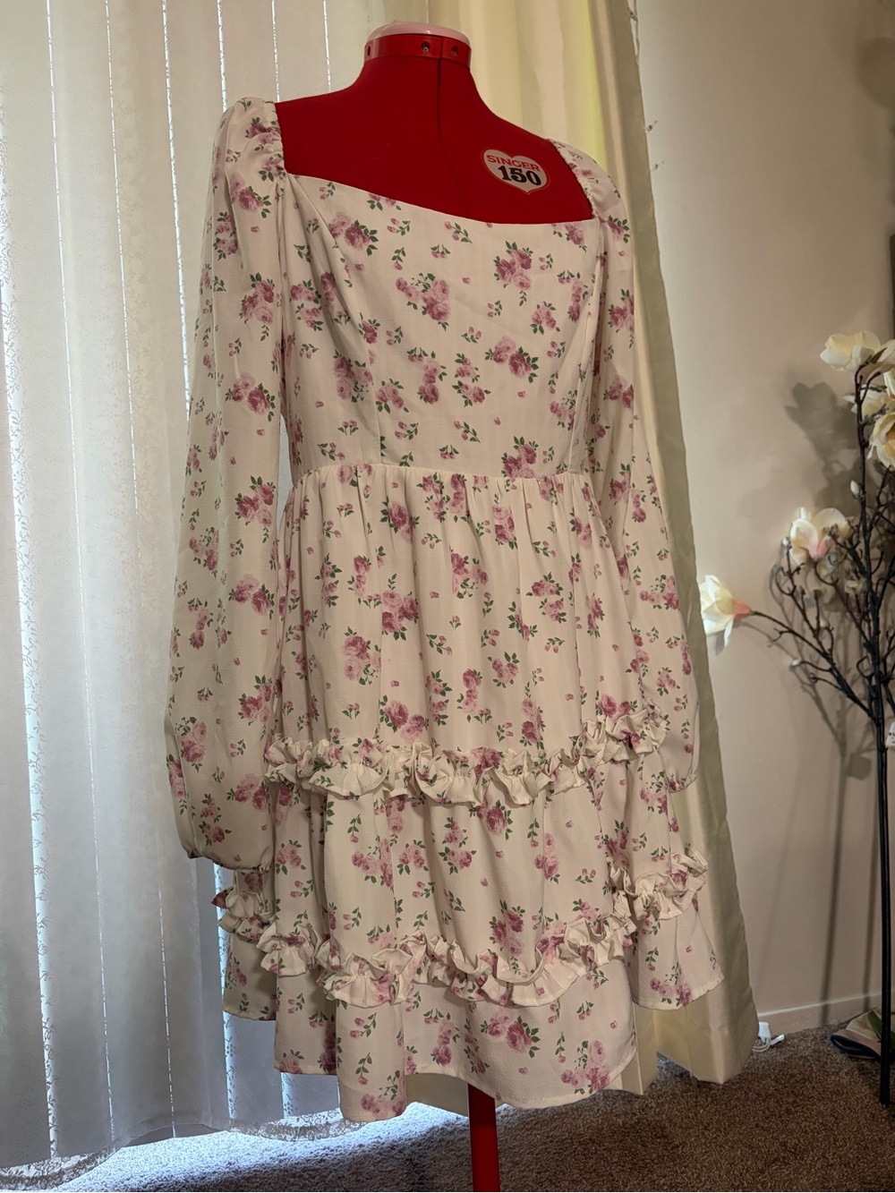 Long sleeve white floral dress